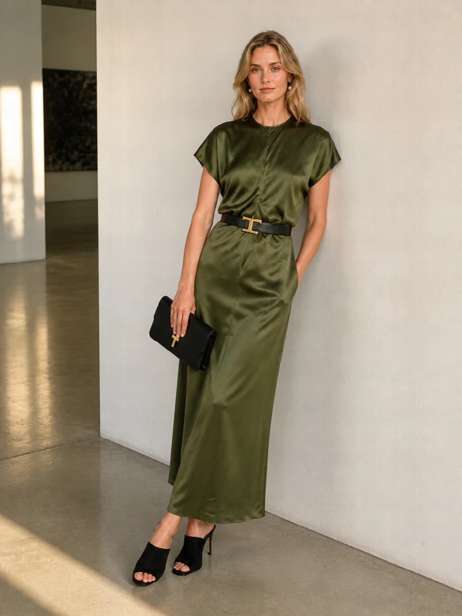 Toteme olive satin dress black mule heels