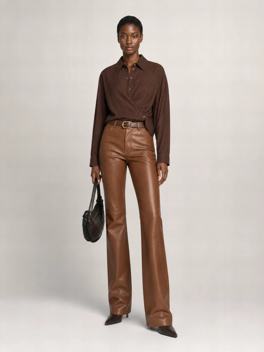 Haikure Leather High-Rise Flared Pants