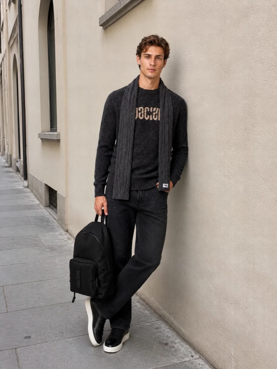 Moschino sweater fendi charcoal trousers outfit