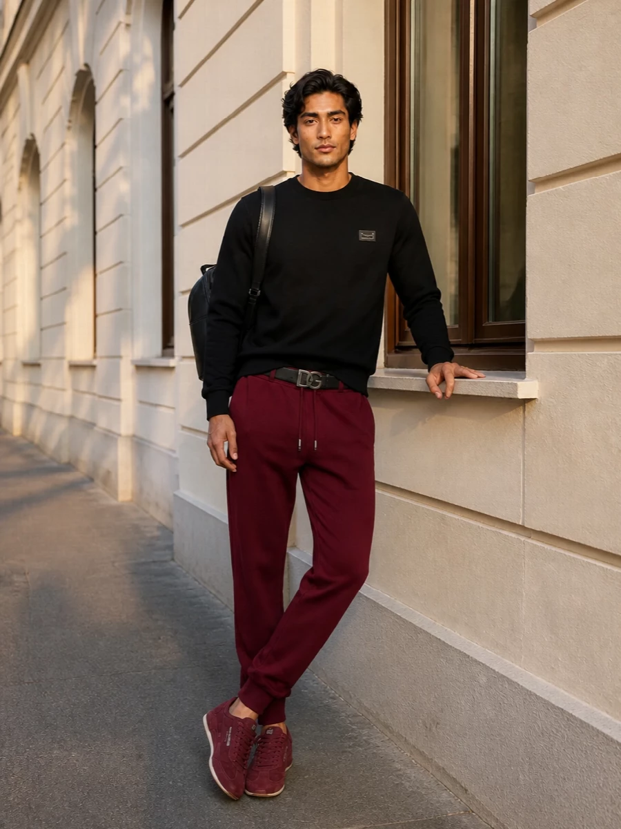 Dolce gabbana burgundy joggers black sweatshirt