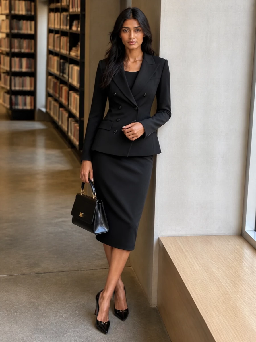 Dolce gabbana black blazer midi dress pumps