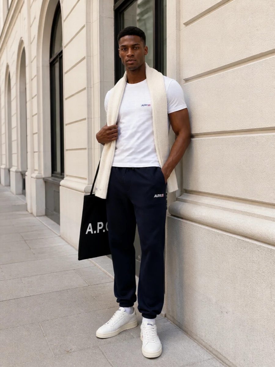 Autry white t shirt navy joggers sneakers