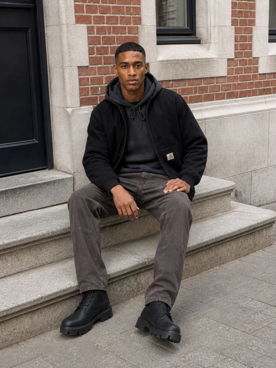 Carhartt wip black workwear outfit moncler boots