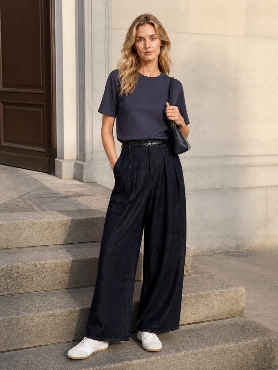 Dries van noten tee wide leg denim sneakers