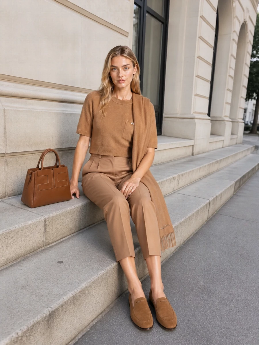 Elisabetta franchi camel sweater tailored trousers