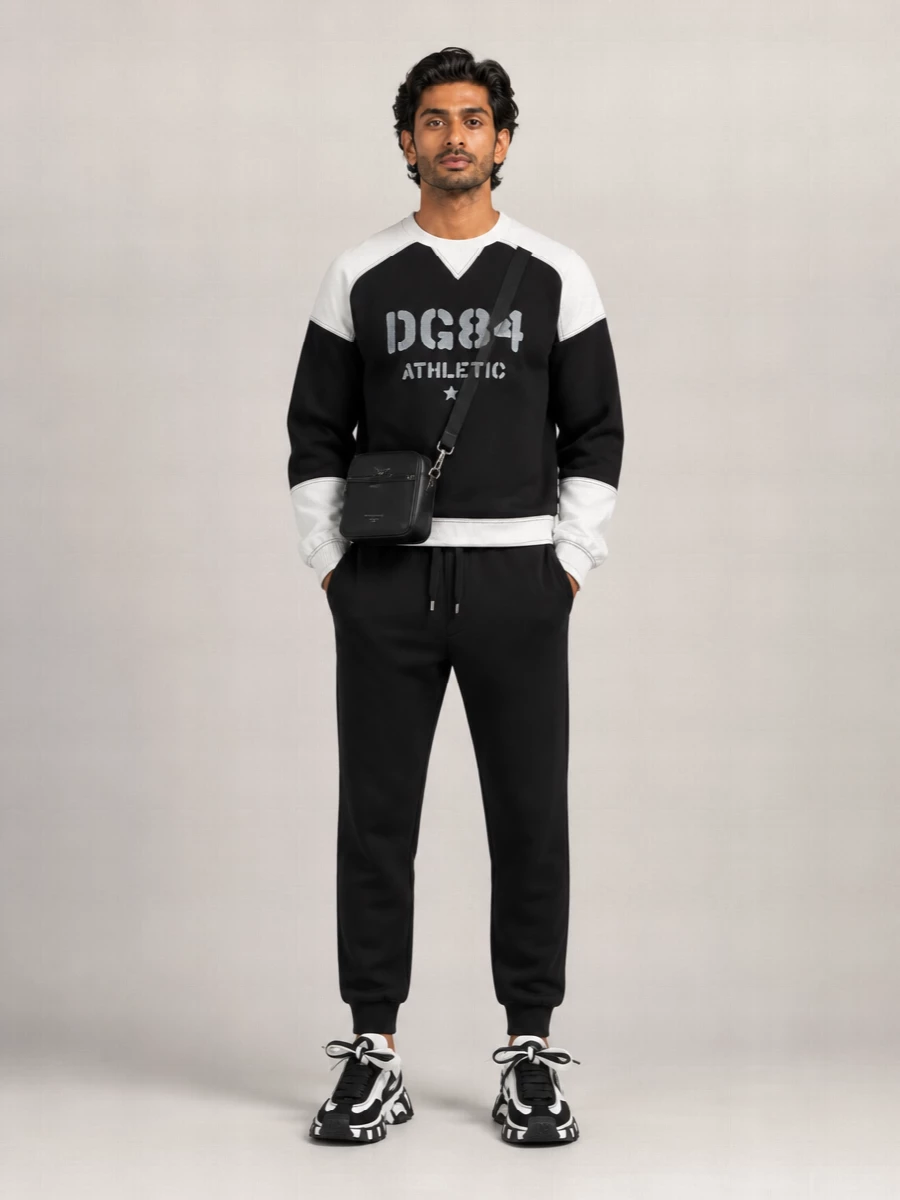 Dolce&Gabbana Cotton V-Neck Long-Sleeve Logo-Print Sweatshirt