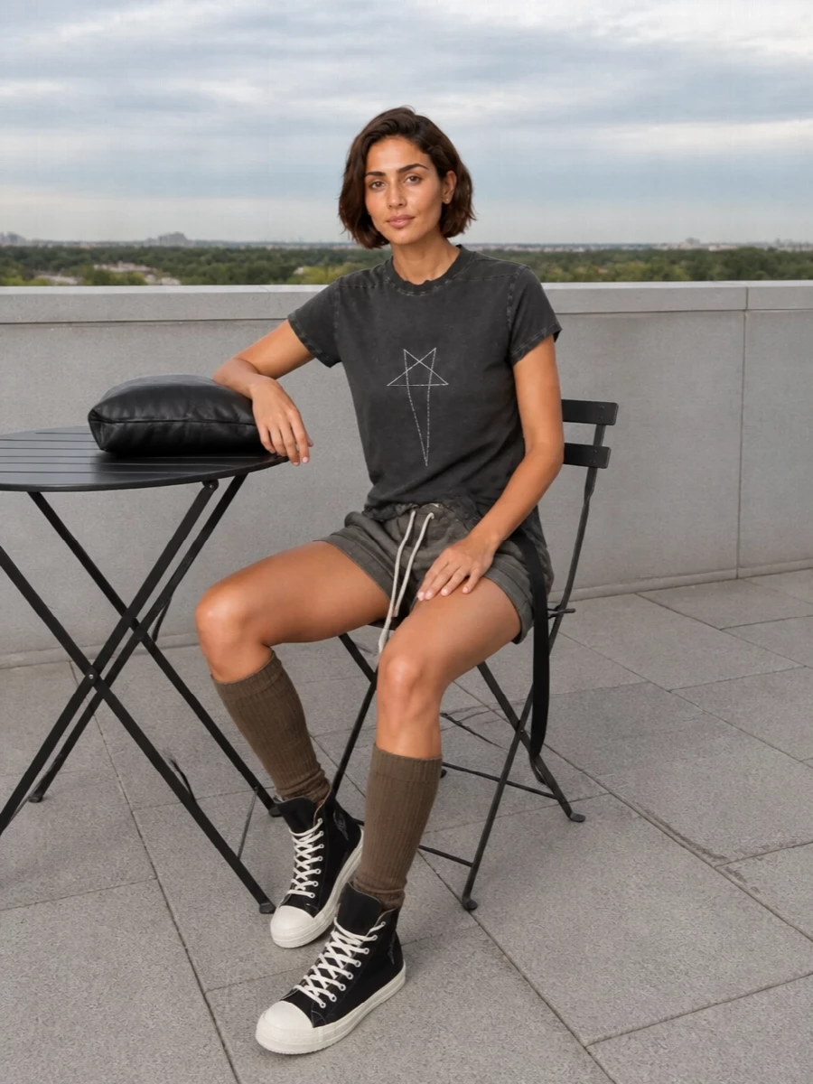 Rick owens drkshdw charcoal tee shorts outfit