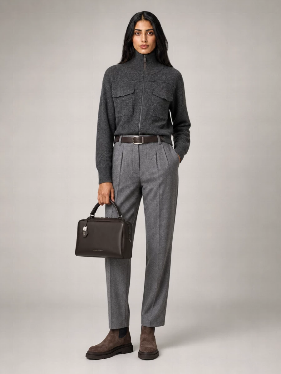 Brunello Cucinelli 'Shiny Zipper Pull' Wool Cardigan