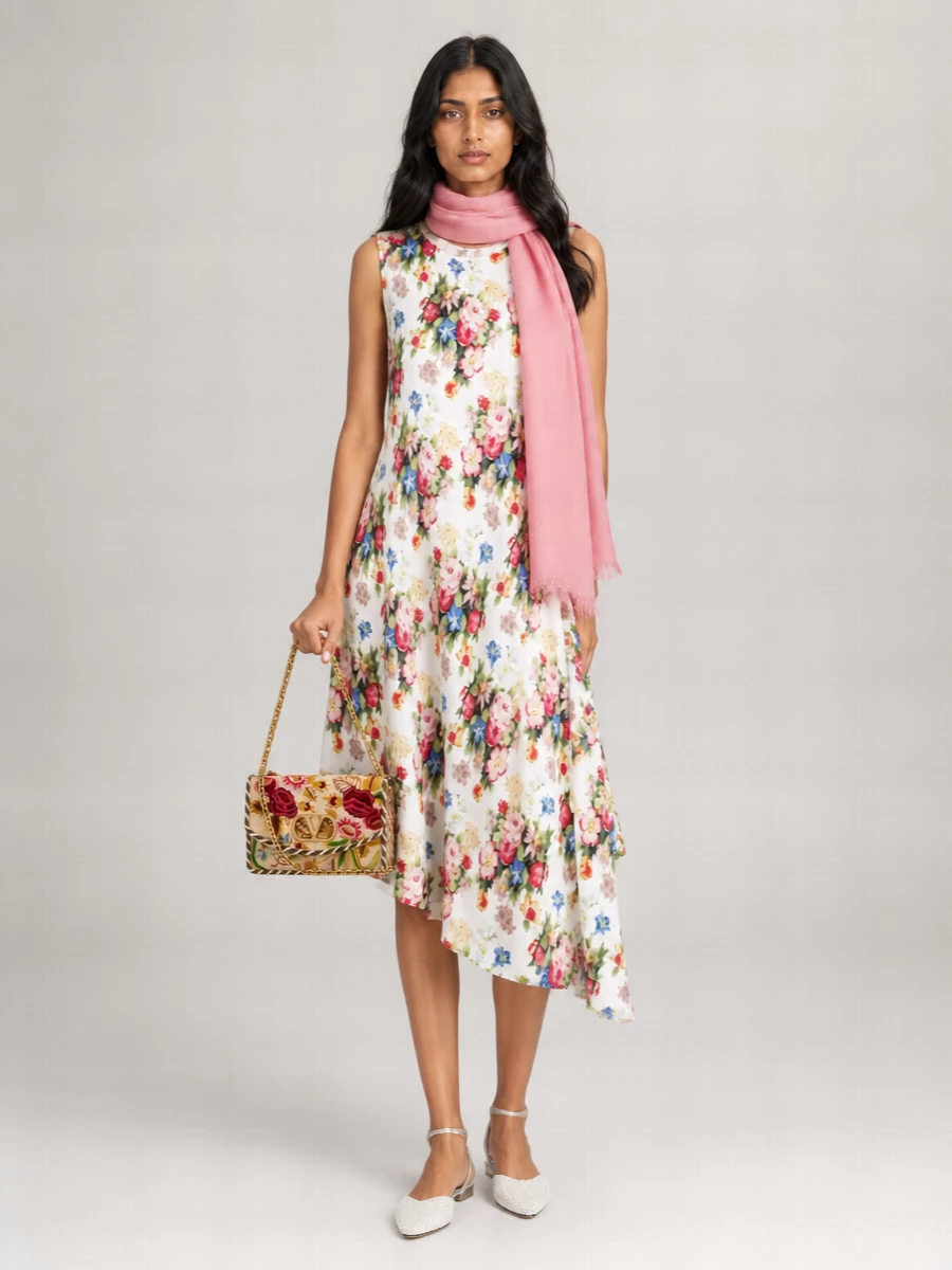 Loewe Silk Floral-Print Sleeveless Asymmetric Midi Dress