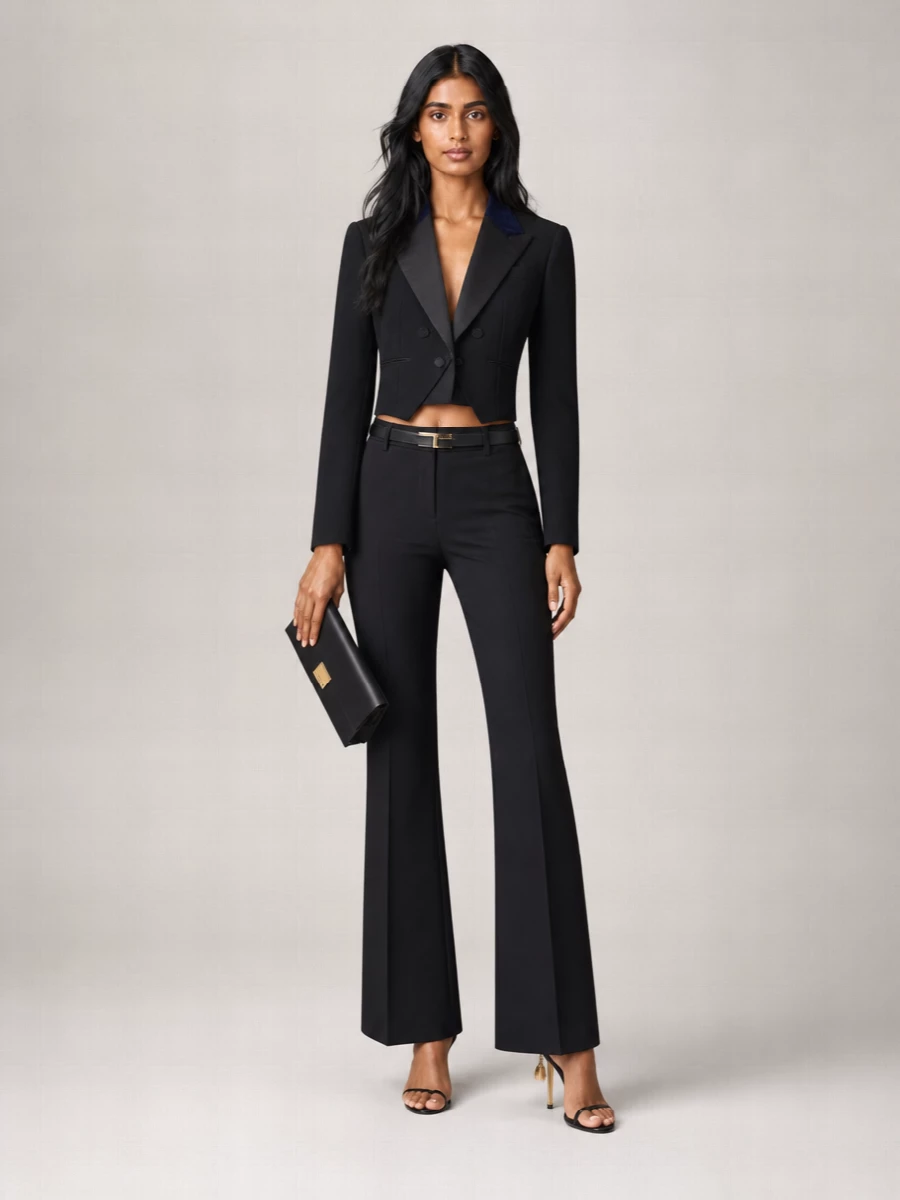 Tom Ford Wool Cropped Asymmetric Tuxedo Blazer