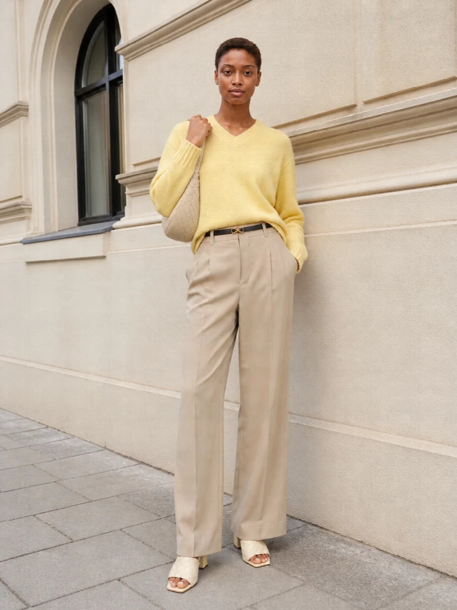 Bottega veneta yellow sweater wide leg trousers