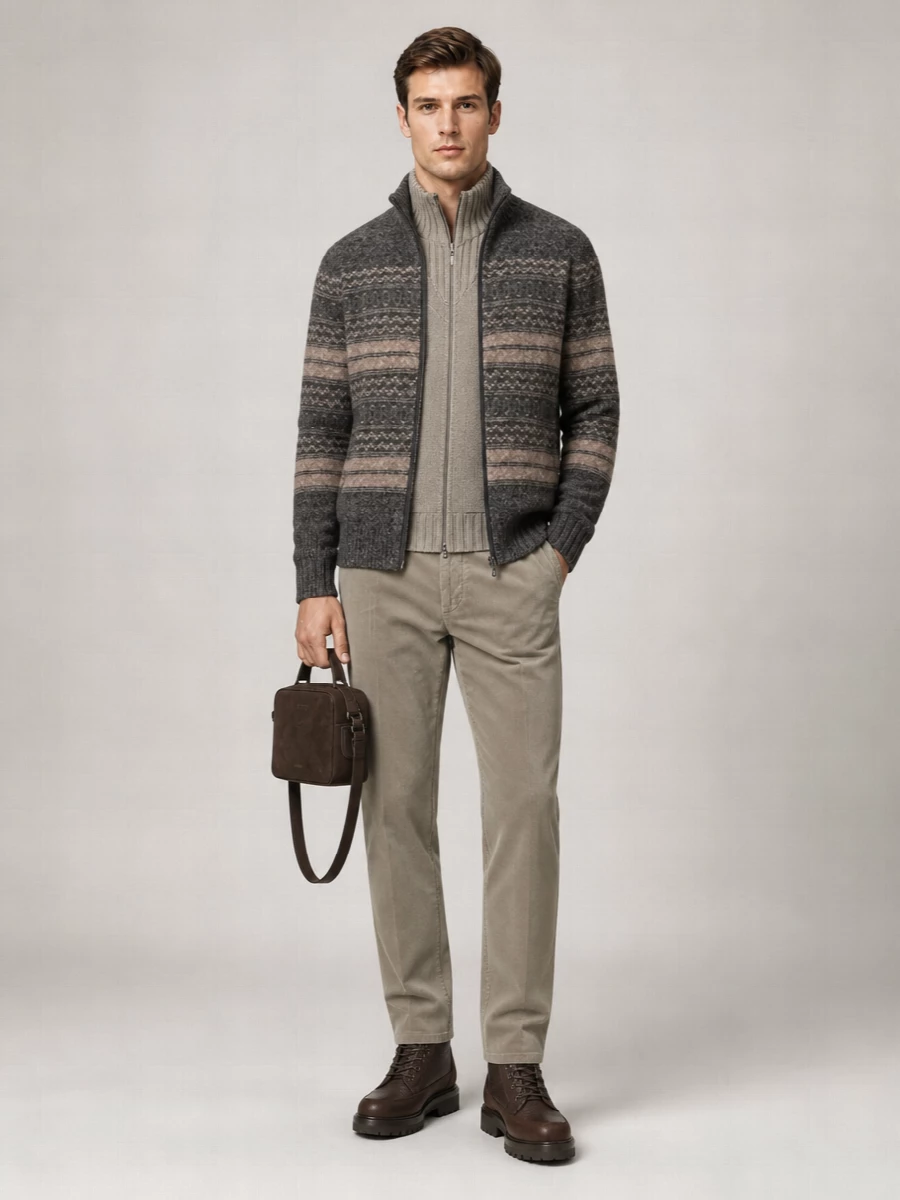 Brunello Cucinelli alpaca blend jacquard zip-up cardigan