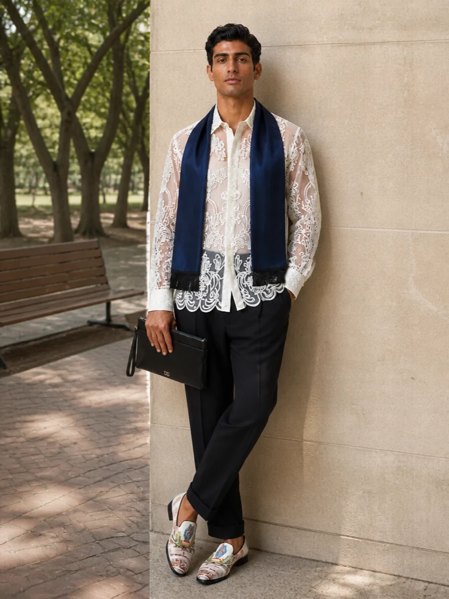 Dolce gabbana sheer shirt black evening trousers