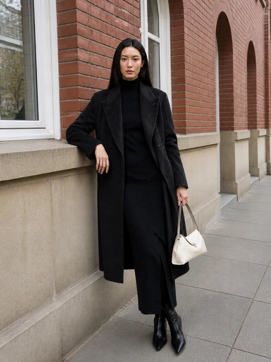 Tagliatore coat black knit dress ankle boots