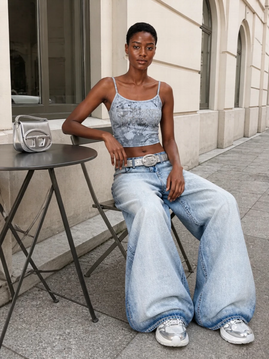 Diesel wide leg jeans y2k crop top silver accents