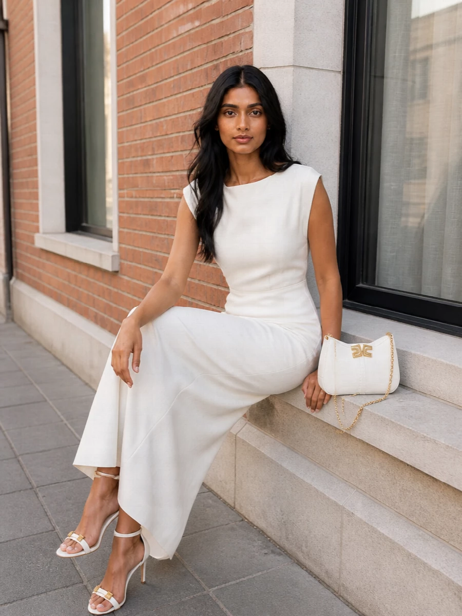 Elisabetta franchi ivory maxi dress outfit
