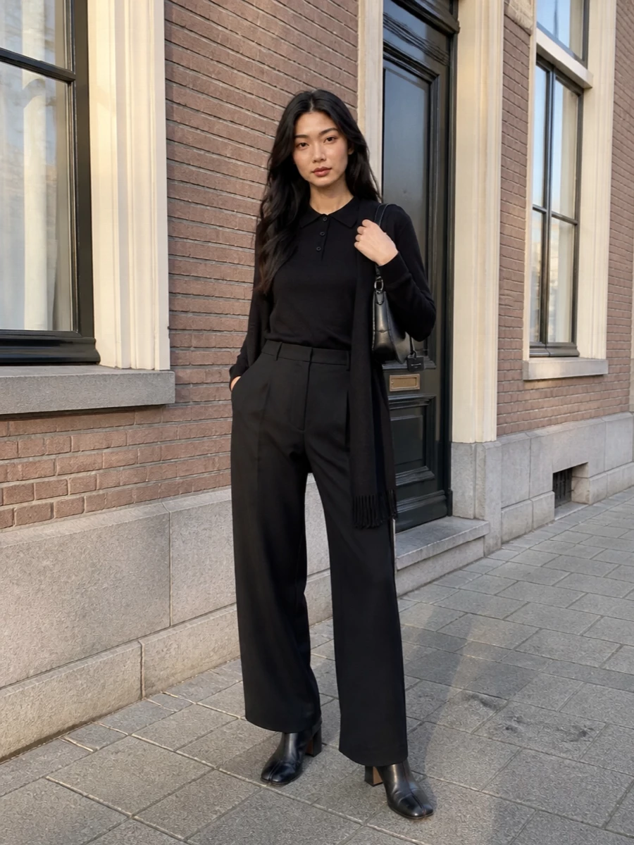 Maison margiela knit polo black wide leg trousers