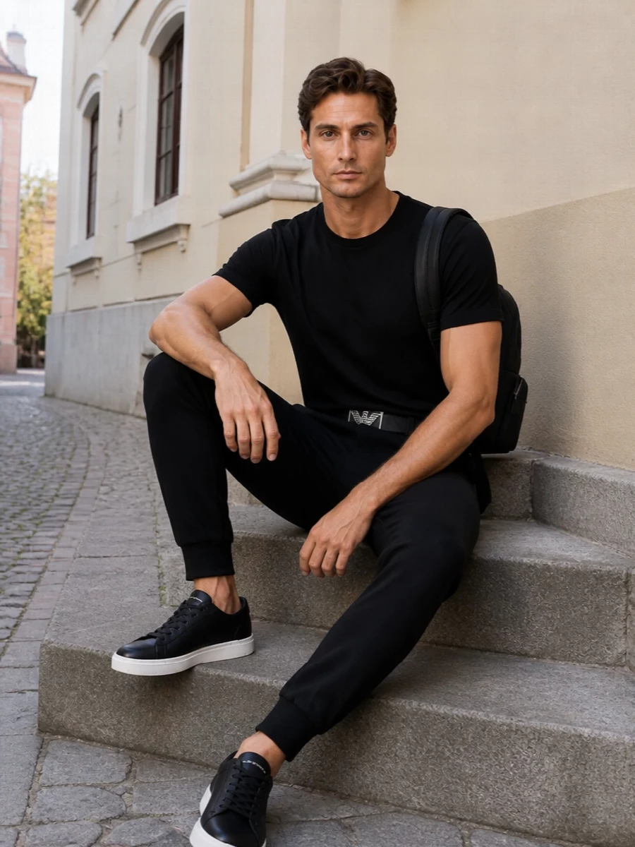 Emporio armani black track pants tee sneakers