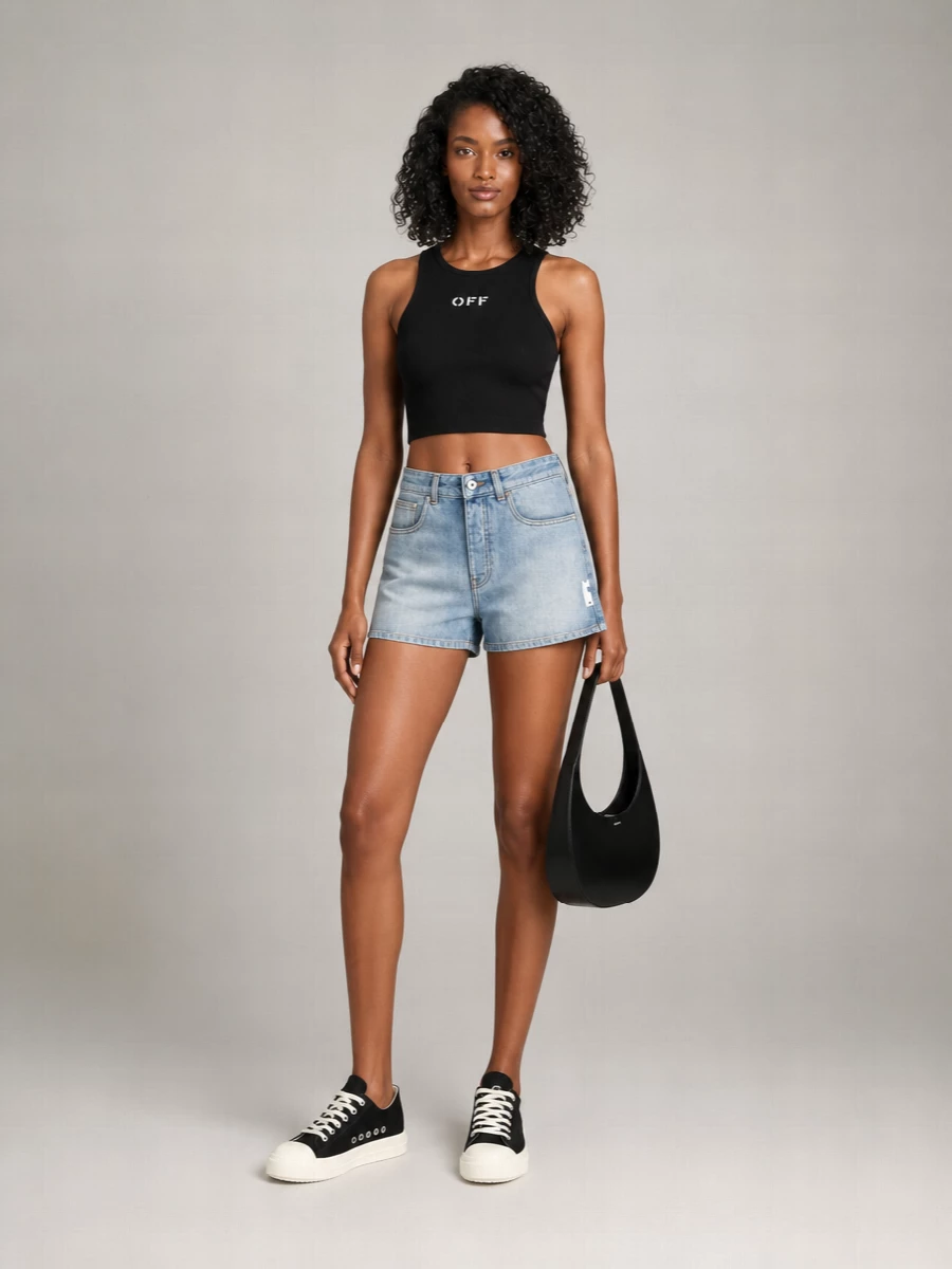 Off-White Ribbed Cropped Racerback Tank Top