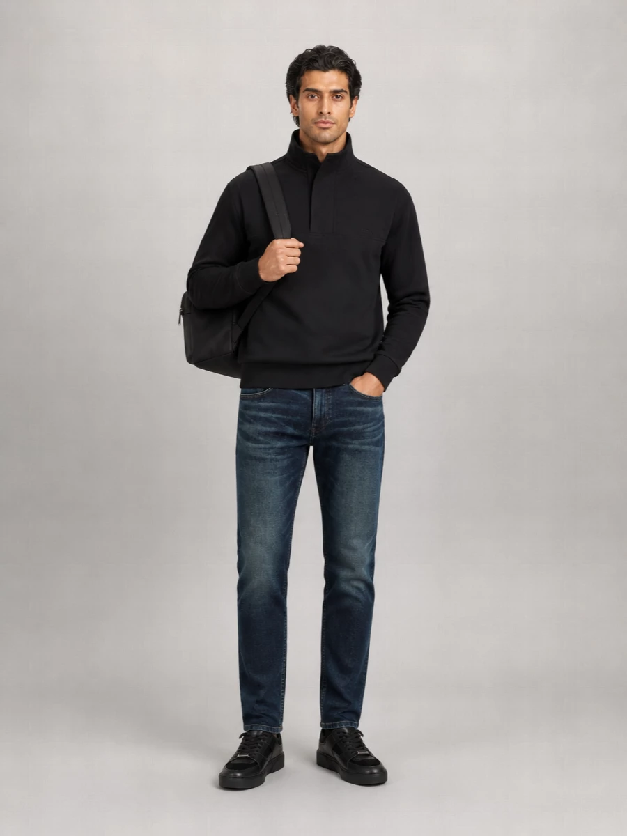Boss Cotton High-Collar Zip Sweatshirt
