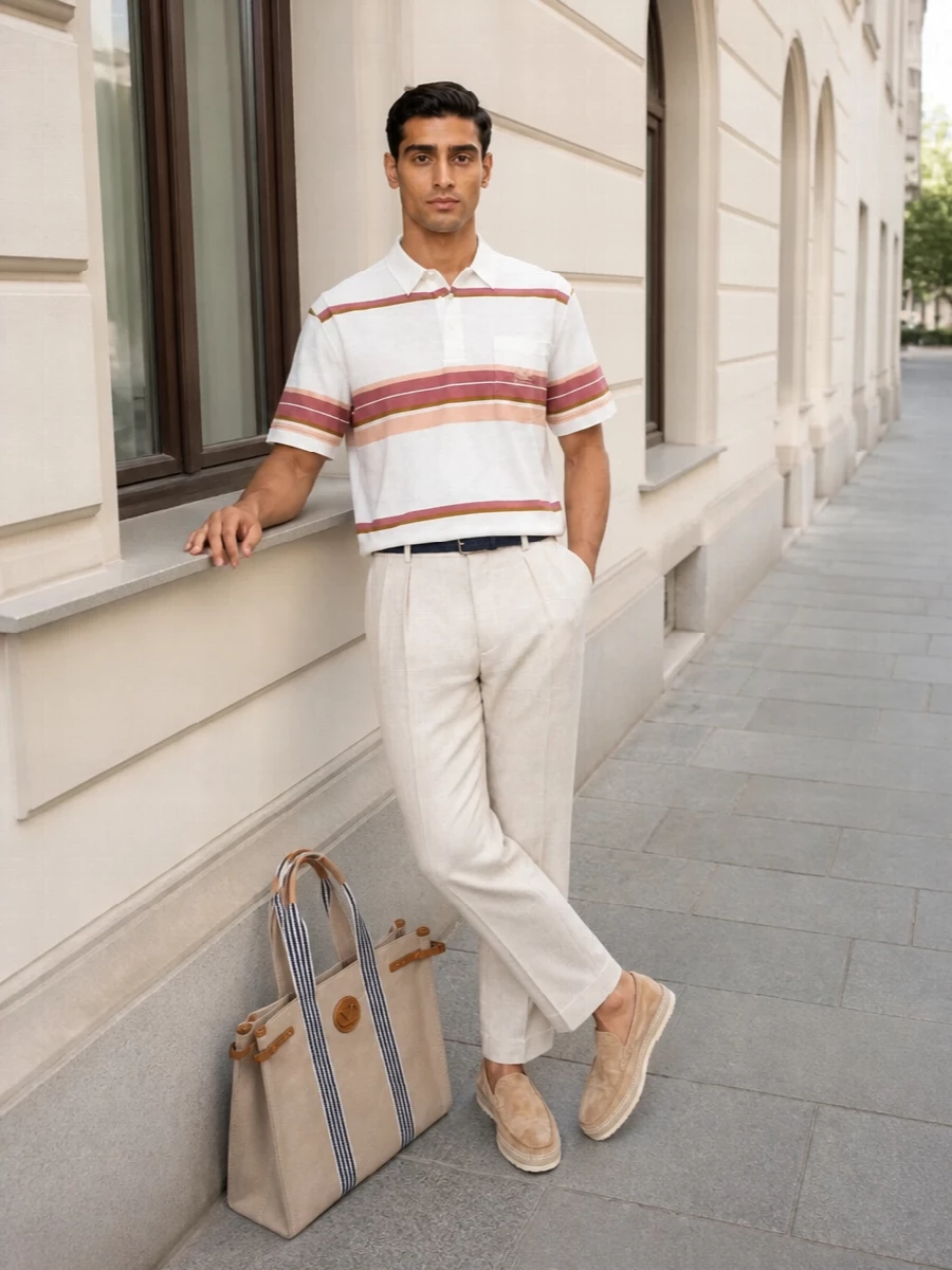 Etro striped polo beige trousers espadrilles