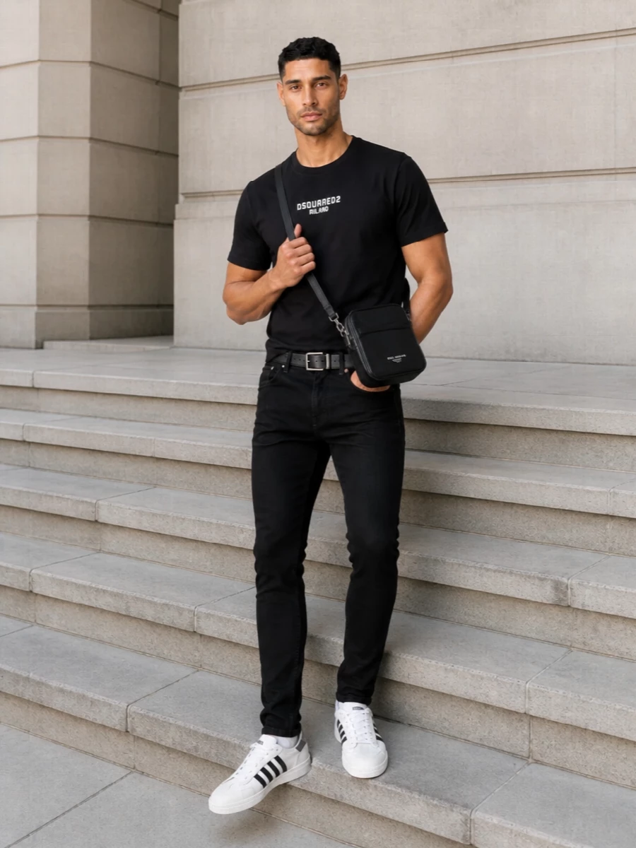 Dsquared2 black skinny trousers logo tee sneakers