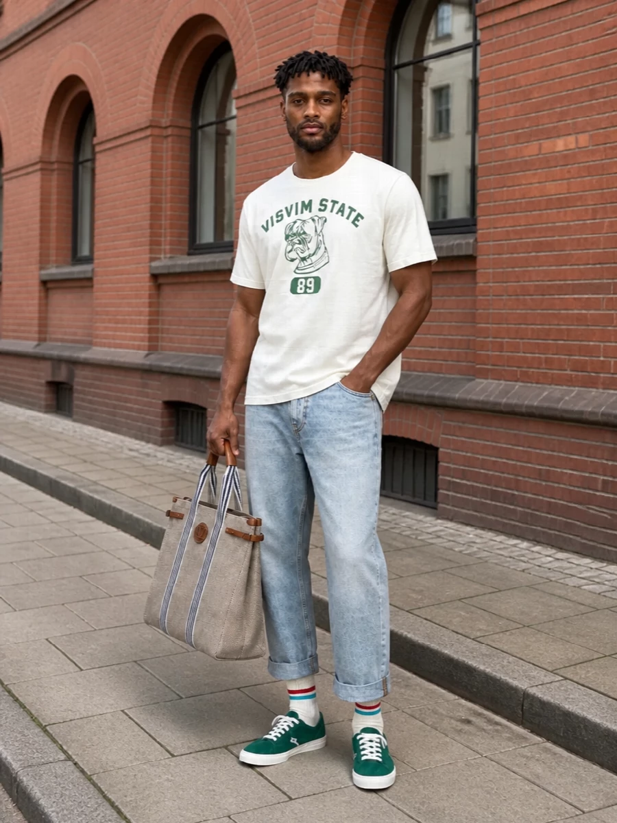 Visvim varsity tee valentino jeans prada sneakers