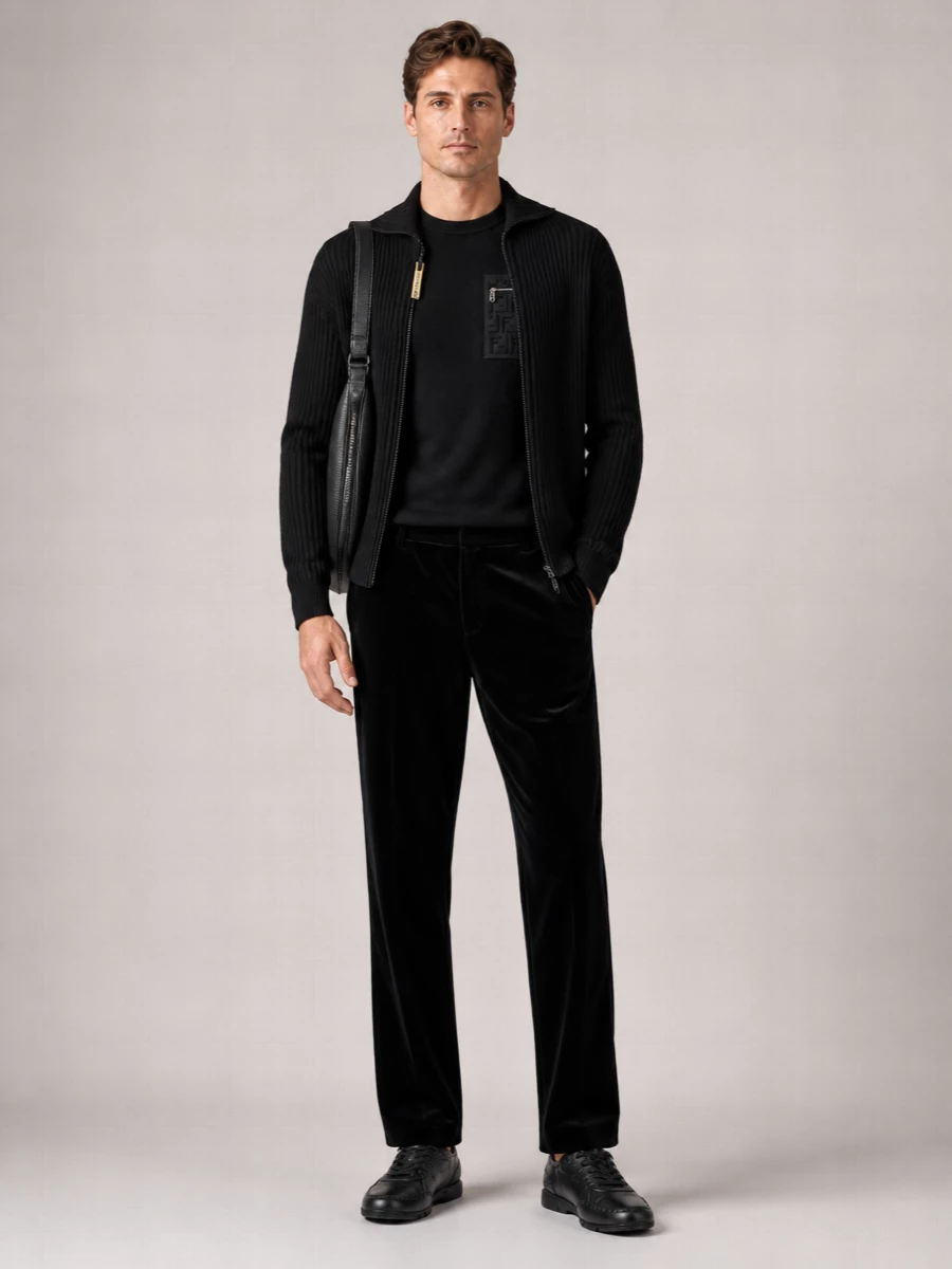 Fendi Ribbed Wool Turtleneck Zip Cardigan