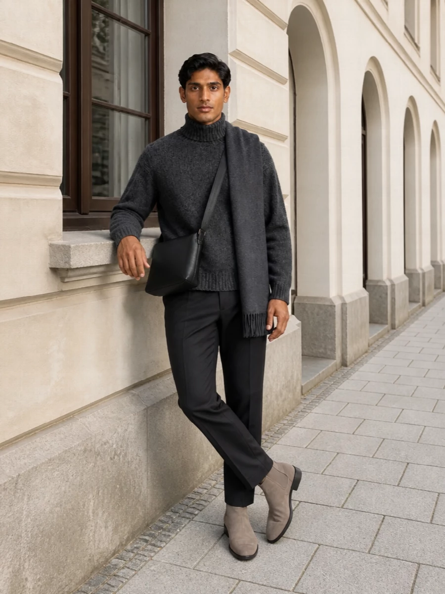 Our legacy charcoal sweater tailored trouser outfit