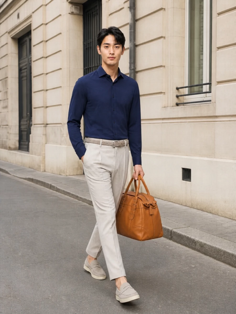 Mens pleated chinos smart casual outfit