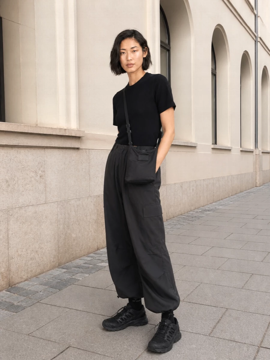 Parosh cargo trousers black knit tee salomon sneakers
