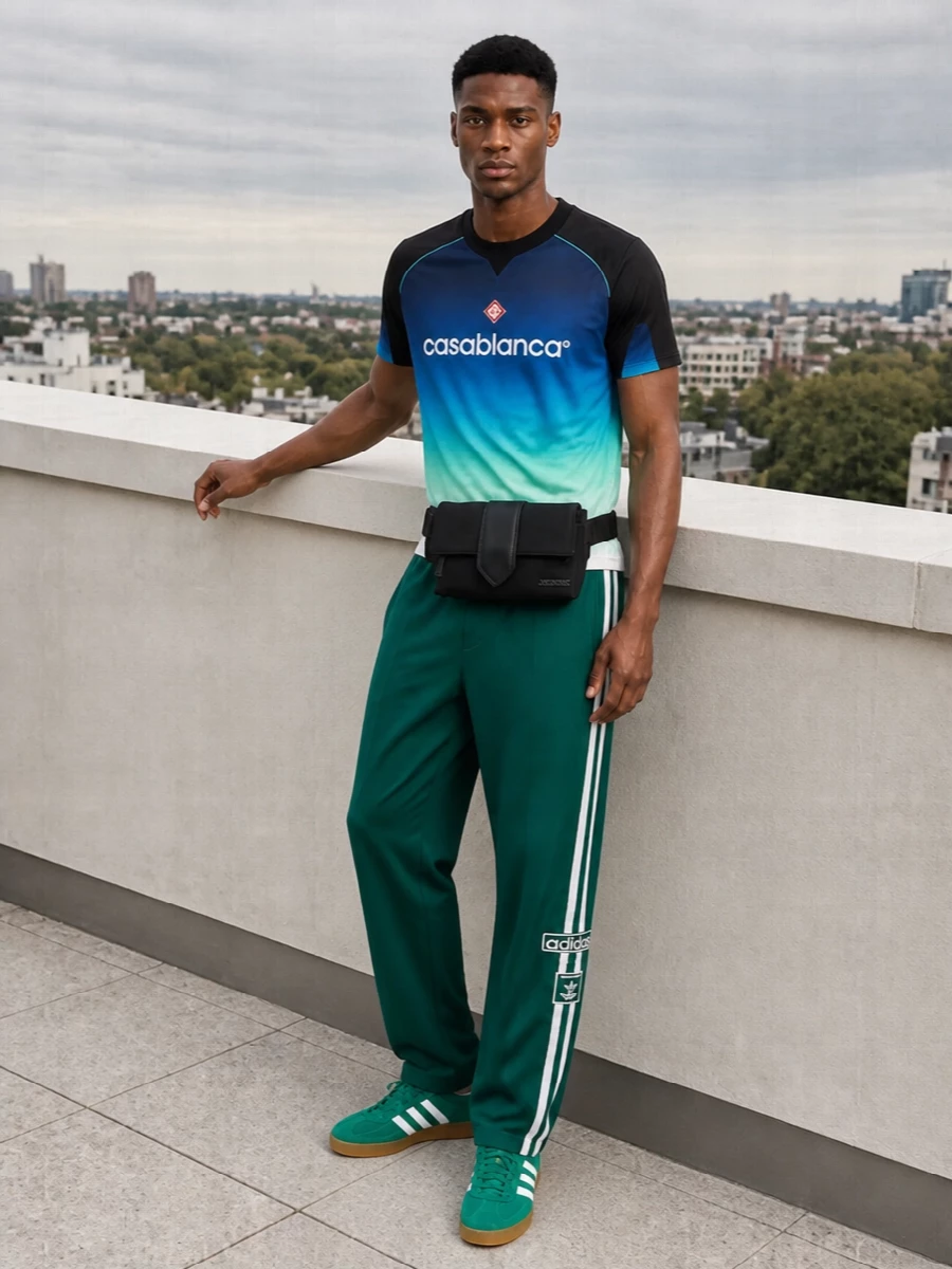 Casablanca gradient tee teal adidas track pants