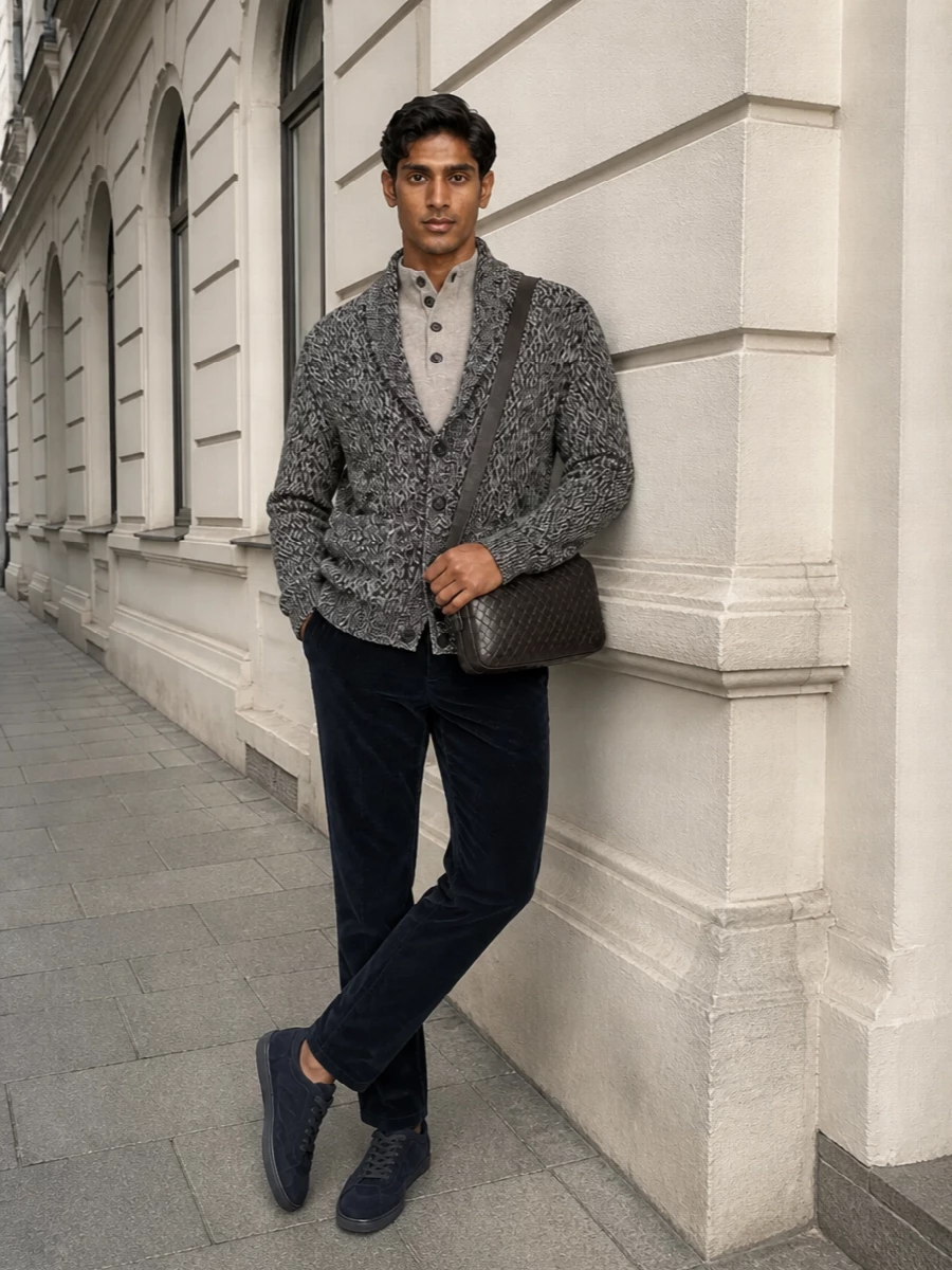 Brioni cardigan brunello cucinelli trousers outfit