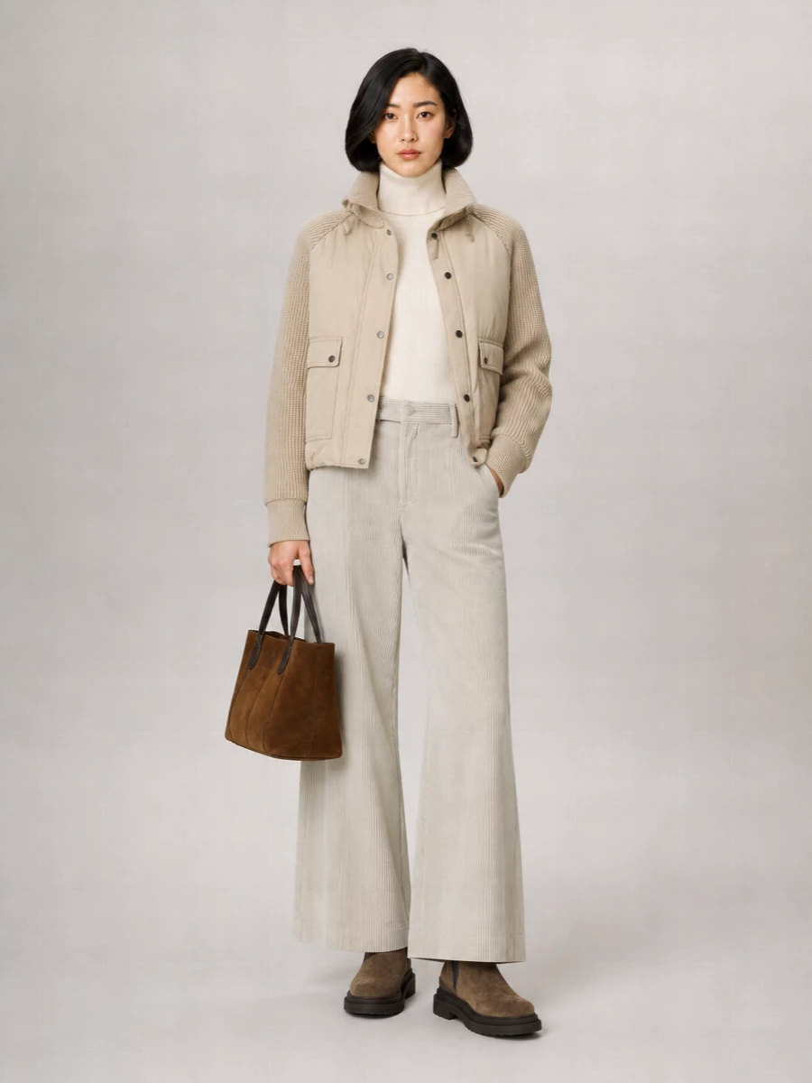 Brunello Cucinelli Down Cropped Ribbed Knit Insert Jacket