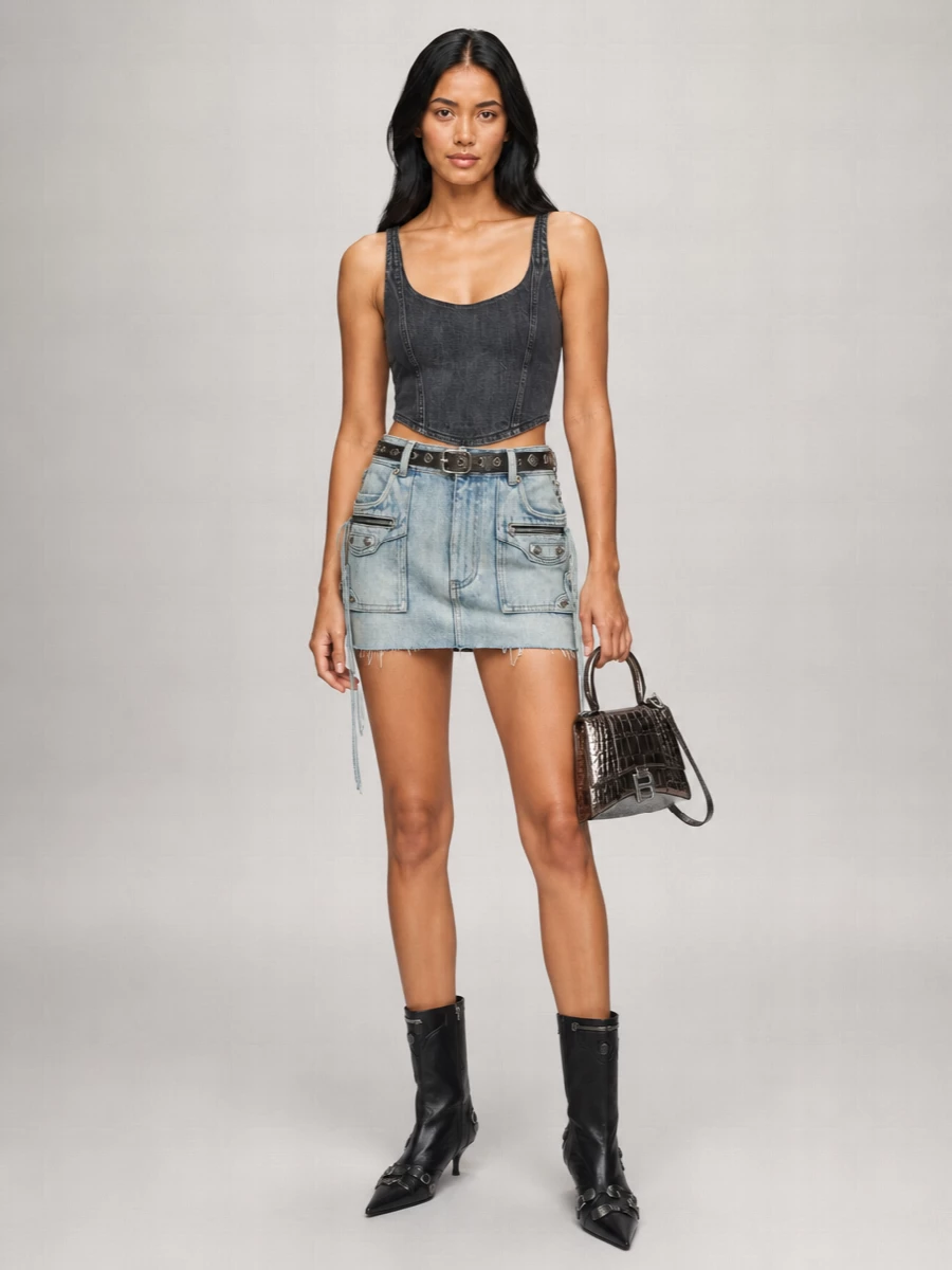 Balenciaga Denim Mid-Rise Mini Skirt
