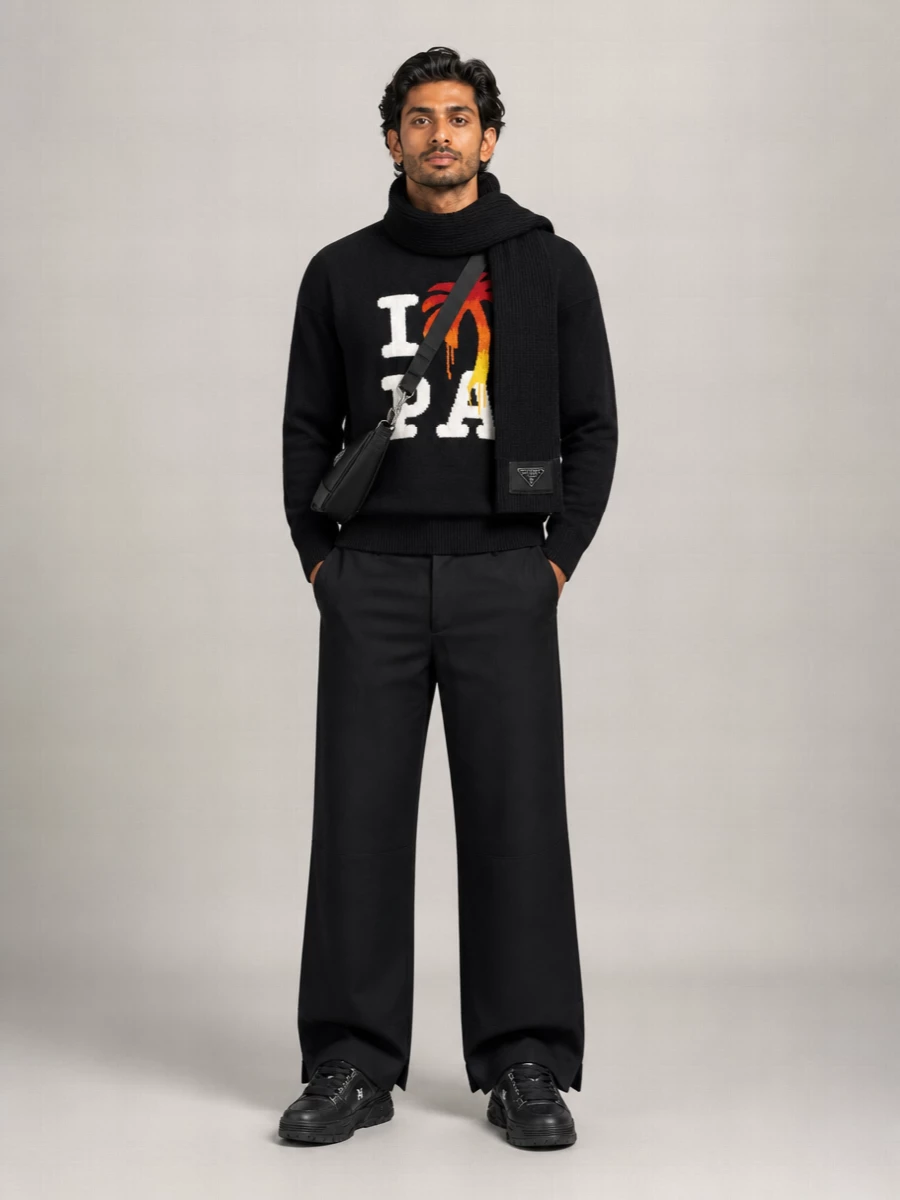 Palm Angels Cashmere-Blend Intarsia-Knit Crew-Neck Sweater