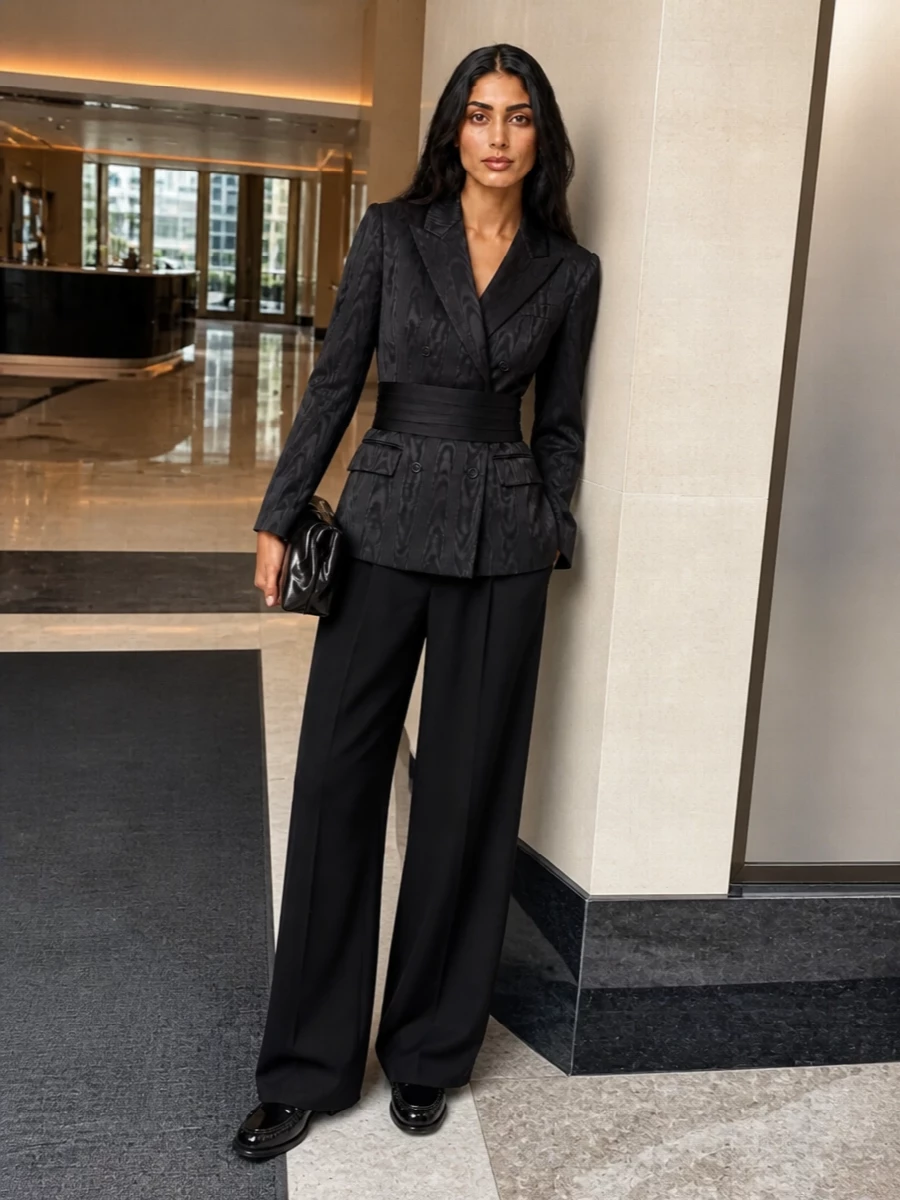 Dries van noten black tuxedo blazer wide leg trousers