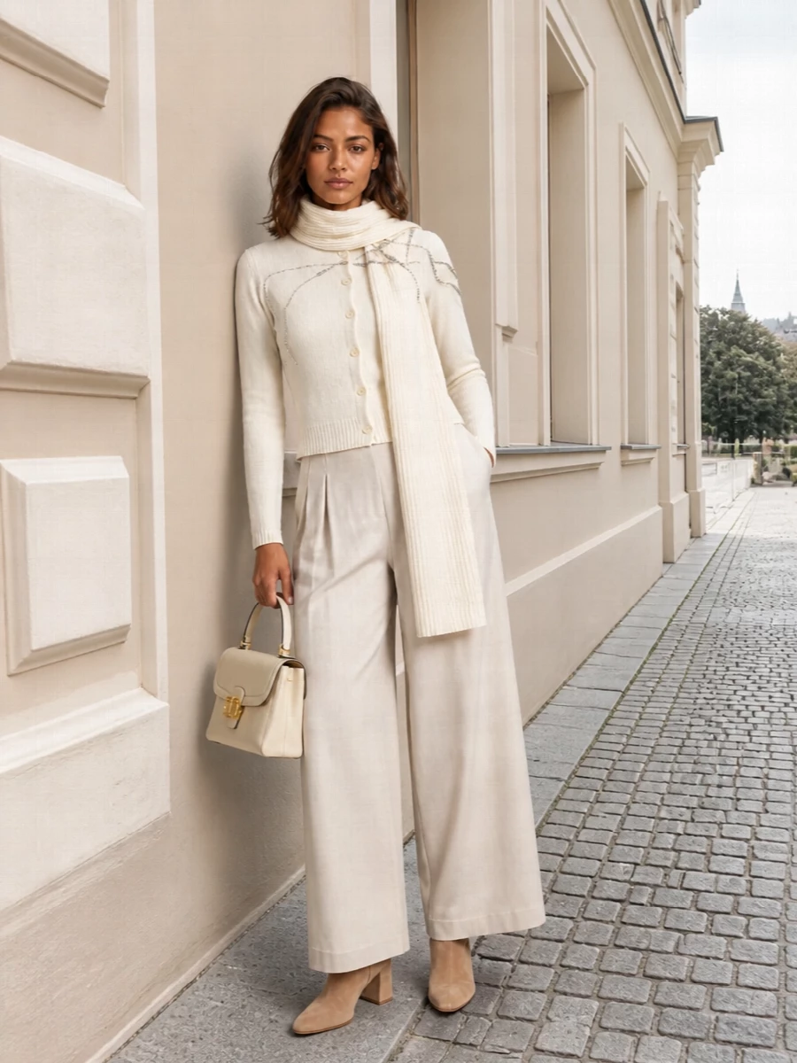 Fabiana filippi cardigan wide leg trousers outfit