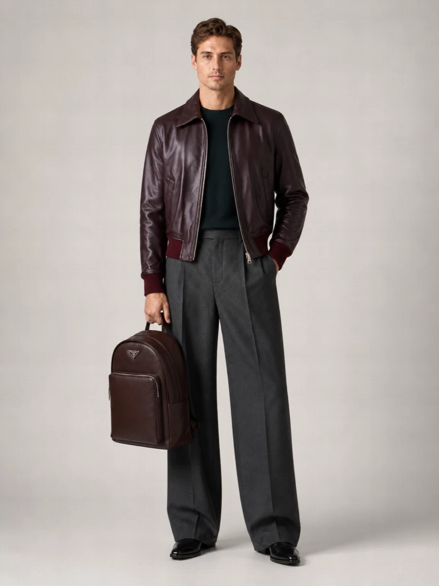 Ami Paris Leather Zip Jacket