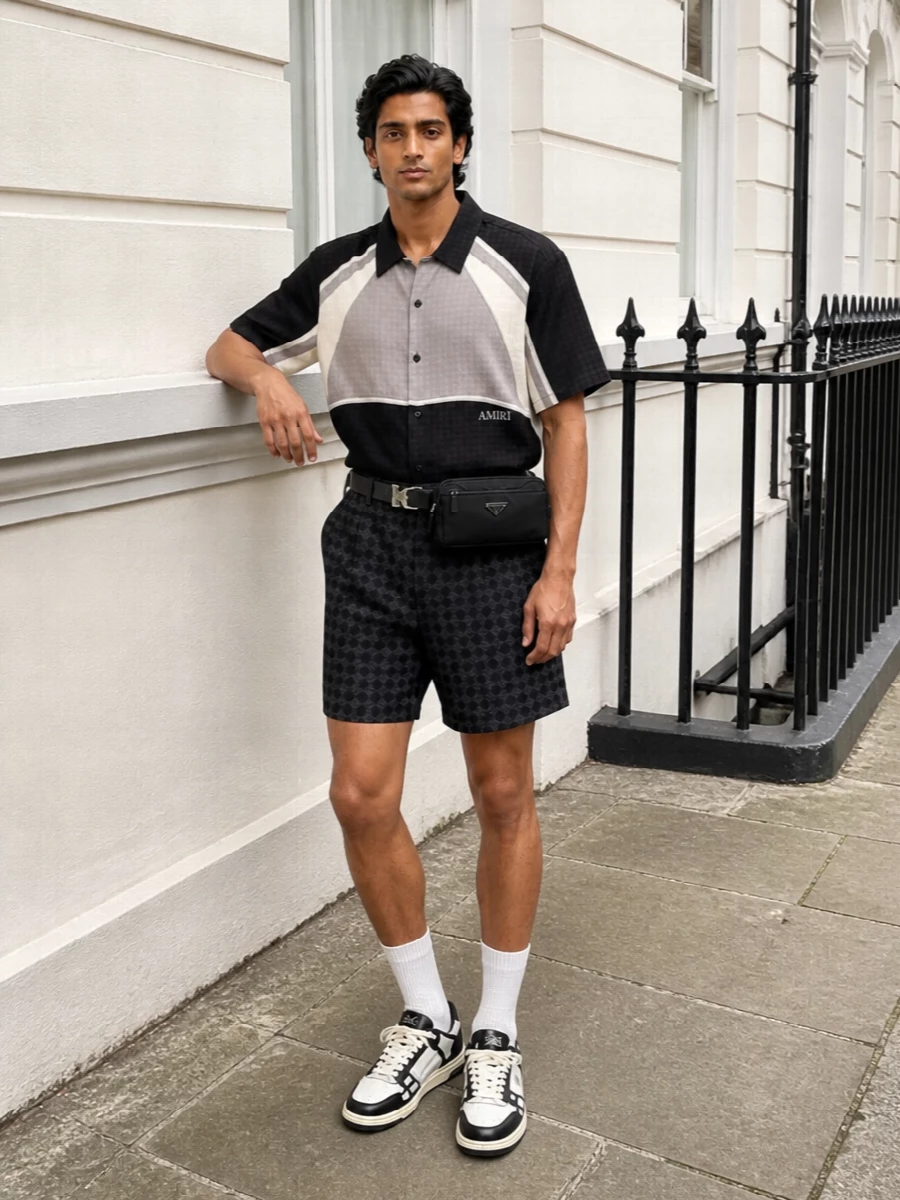 Amiri camp shirt floral shorts black sneakers