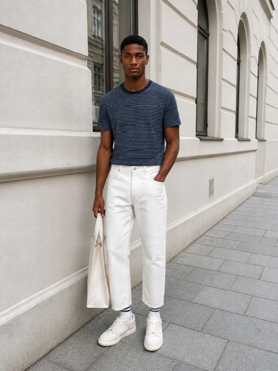 Ami striped tee white jeans amiri sneakers