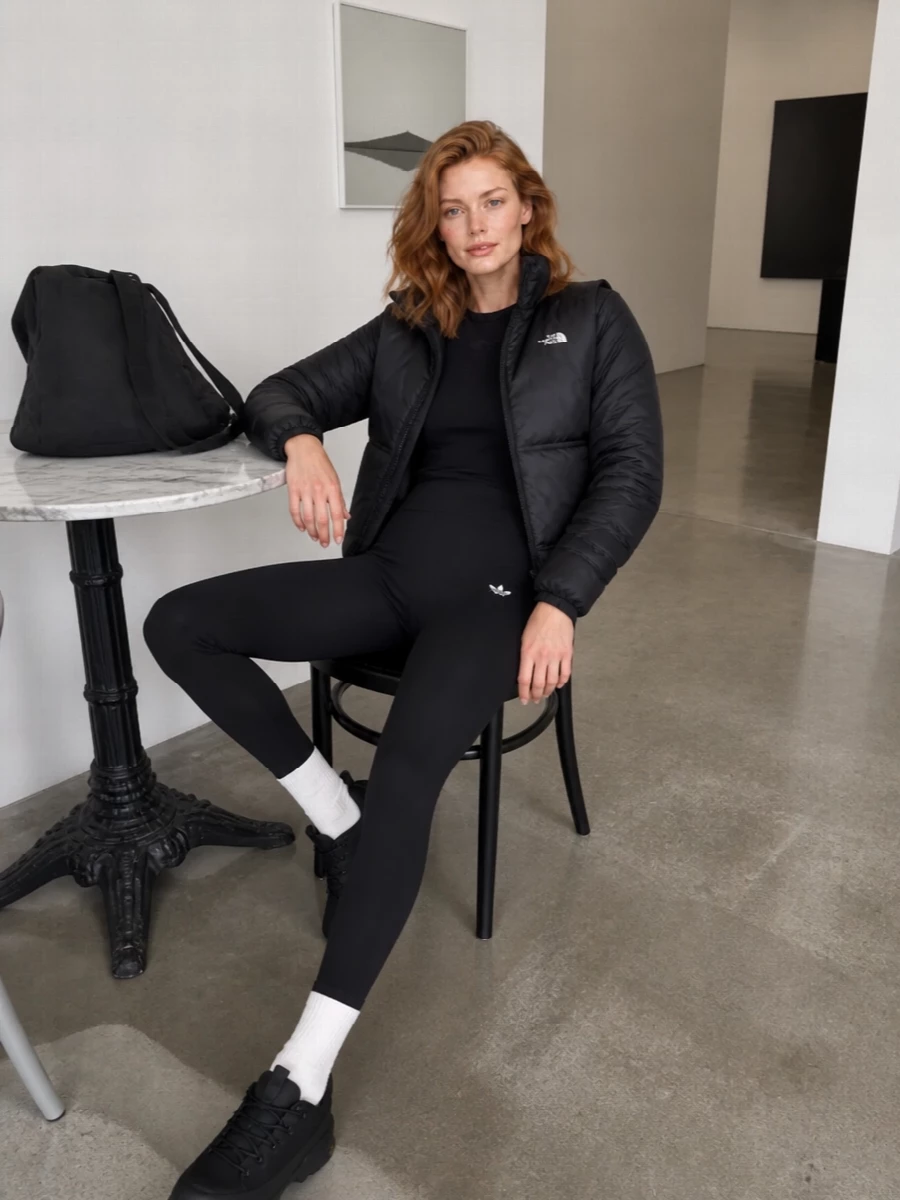 North face puffer leggings trail sneakers outfit
