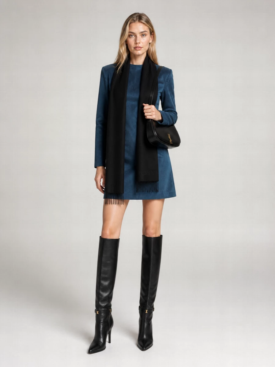 Saint Laurent Silk Long-Sleeve Mini Dress