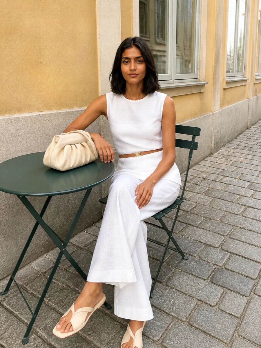 Semicouture white wide leg trousers sleeveless top