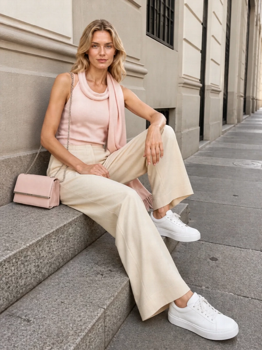 Alexander mcqueen blush tank beige wide leg trousers
