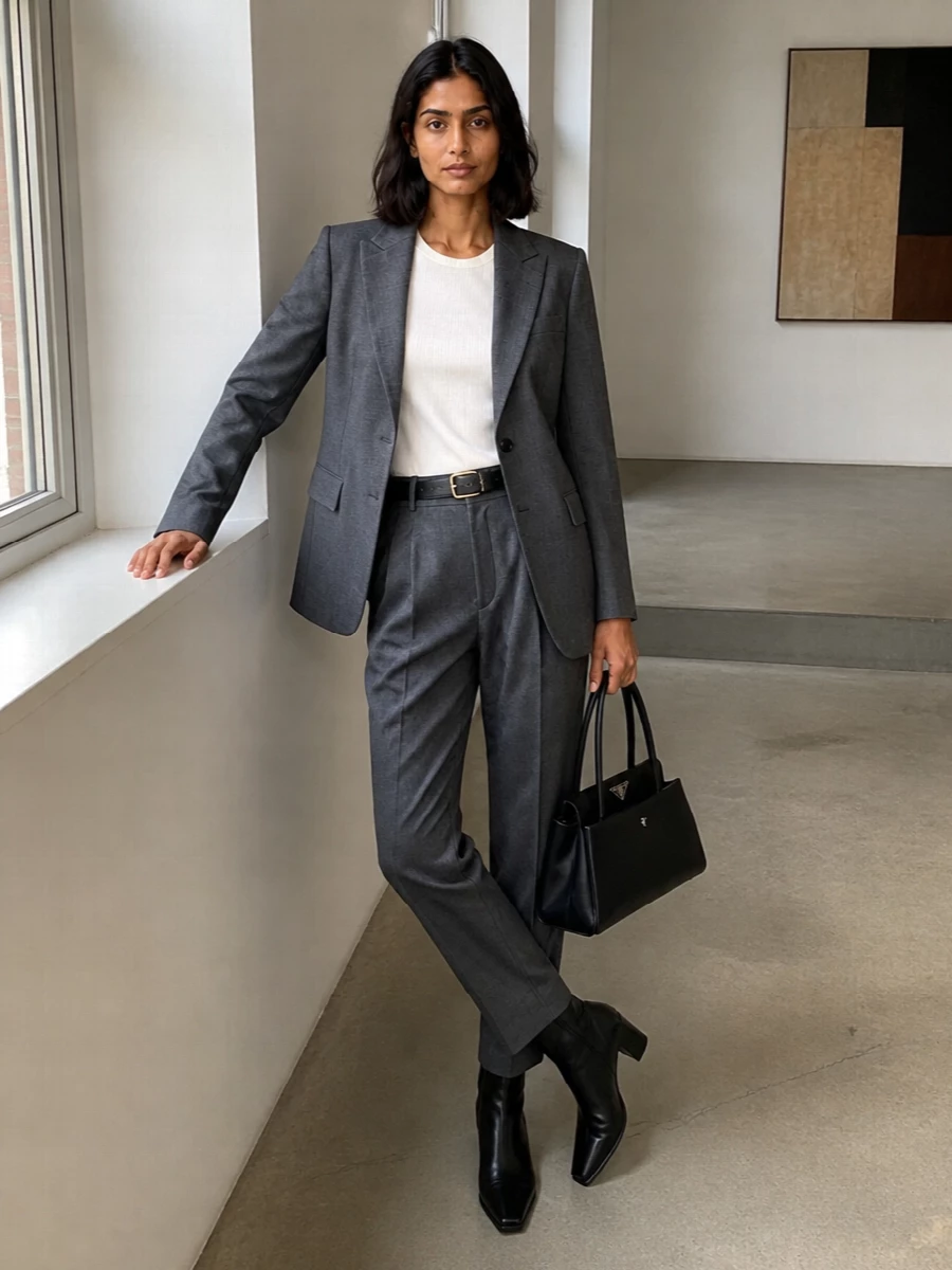 Prada grey blazer charcoal tailored trousers