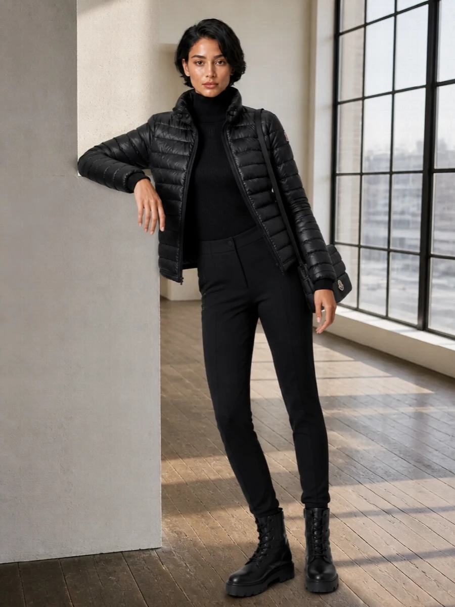 Moncler grenoble black padded jacket ski pants outfit