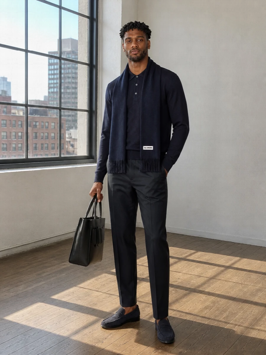 John smedley navy polo jil sander trousers