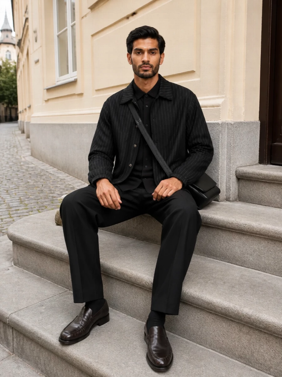 Dries van noten pinstripe jacket black tailoring