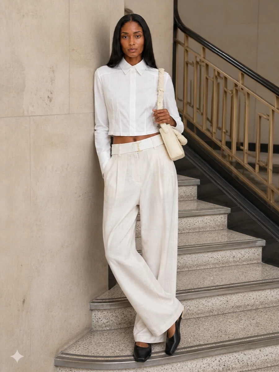 Sportmax white cropped shirt wide leg trouser outfit